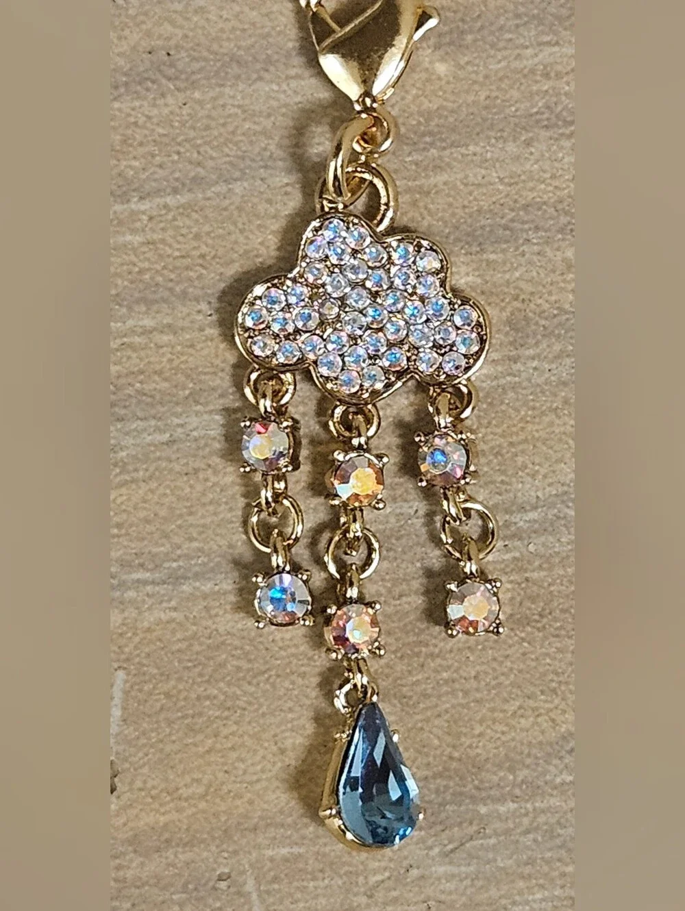 Rain Cloud Austrian Crystal Charm Pendant Sparkly Rhinestones Gold-Tone